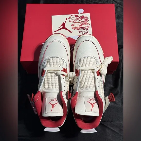 Women's Size 14/Men's Size 12.5 - Air Jordan 4 Retro "Pale Ivory and Tough Red" - Picture 3 of 16